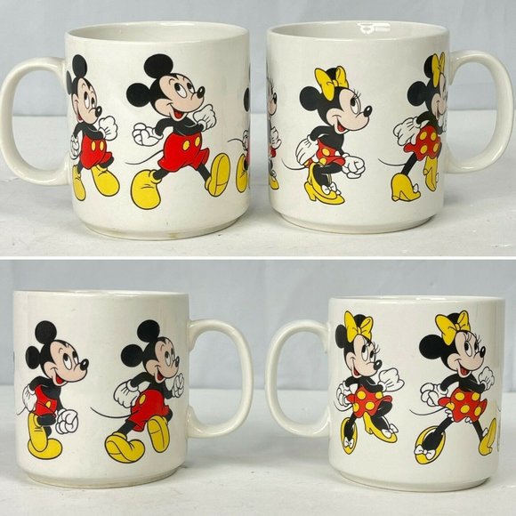 Mickey Minnie Mouse Animated Sequence 2 Vintage Disney Coffee Mug Cup Lot Korea